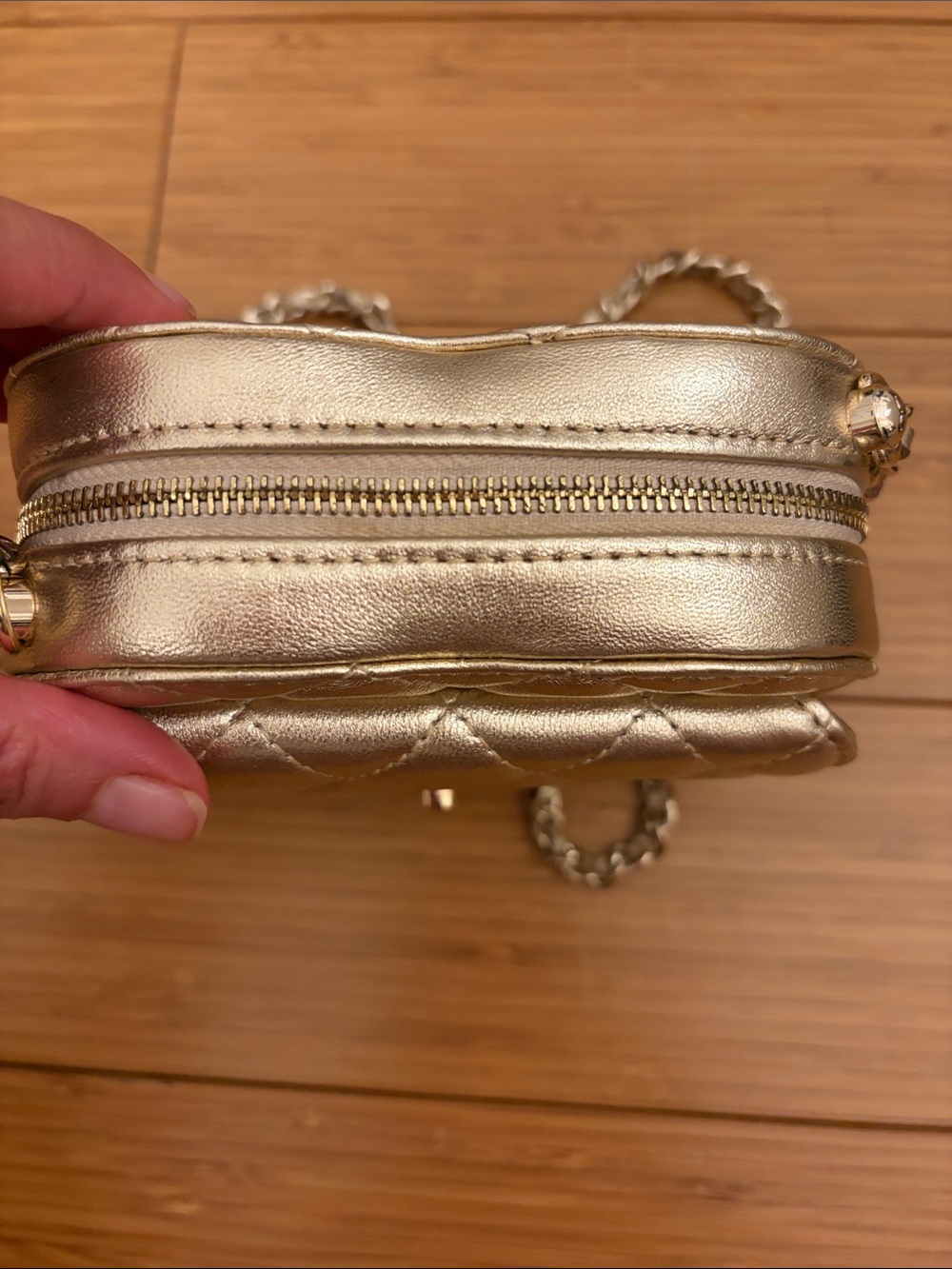 Quilted Metallic Heart Mini Crossbody Bag - Gold - Picture 6 of 8